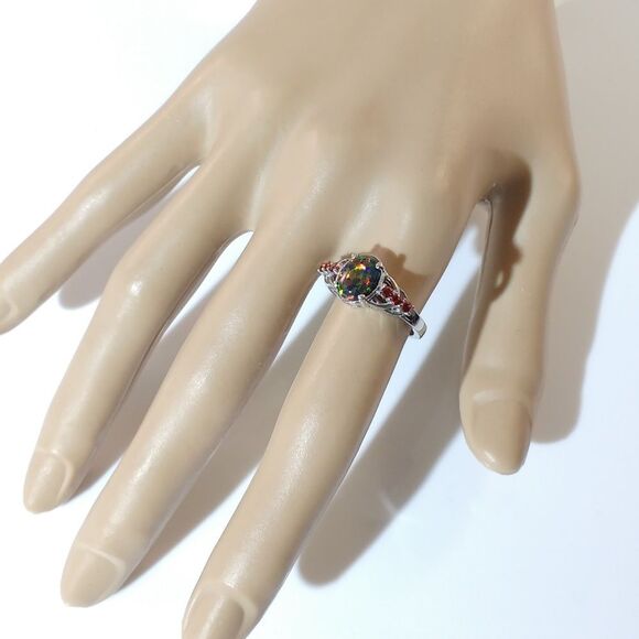 Black Opal & Garnet Ring Size 7 - Picture 7 of 8